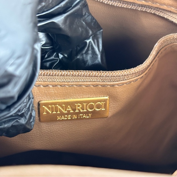 Vintage Nina Ricci Paris Monogram Bucket Bag Tan Canvas & Leather Made in Italy main image 6